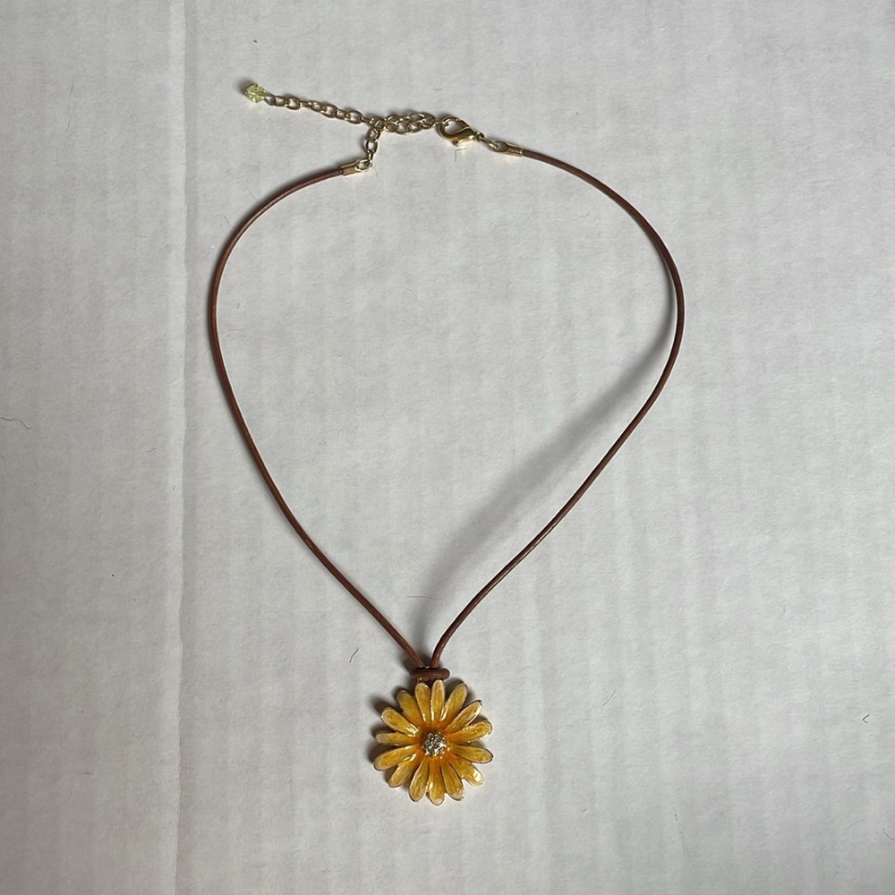 Sunflower & Leather Necklace